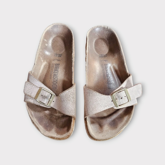 Birkenstock Madrid Washed Metallic Rose Gold Sandals - Picture 2 of 7